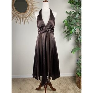 Vtg Alyn Page 6 Midi Dress Fairy Hanky Hem Babydoll Brown Halter Party Y2k Slip